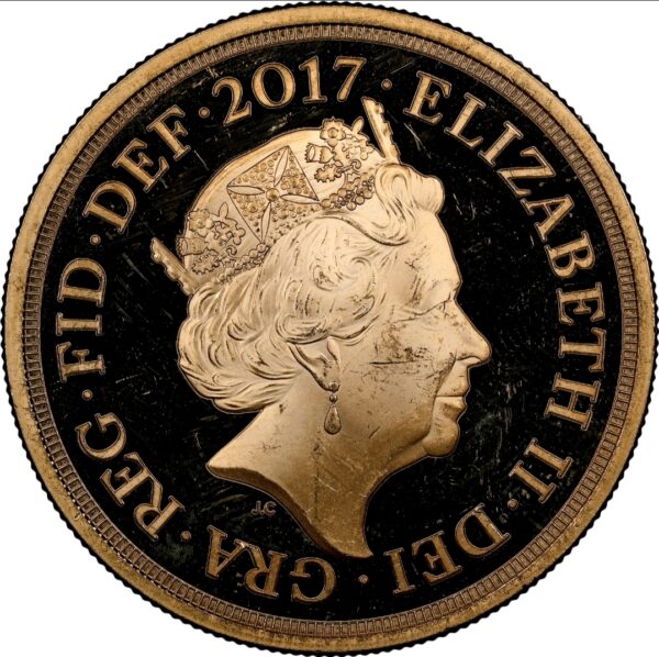 【Trial of the Pyx】2017年 ピストルッチ 5ポンド金貨 NGC BRILLIANT PROOF - 画像 (4)