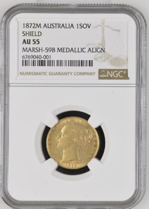 1872-M Sovereign Medallic Align AU55 (Rarity)