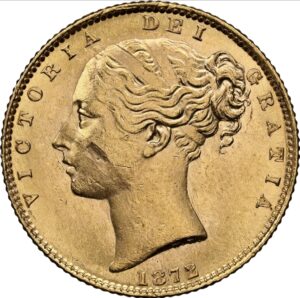 1872 Sovereign Mint Error MS63 (Obverse Lamination)