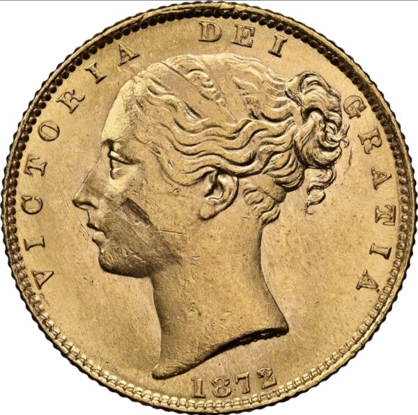 【ミントエラー】1872年ビクトリアヤングヘッド ソブリン金貨 NGC MS63(表面ラミネーション)