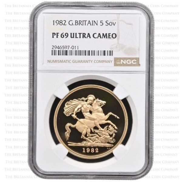 1982年 ヤングエリザベス 5ポンド金貨 NGC PF69UC