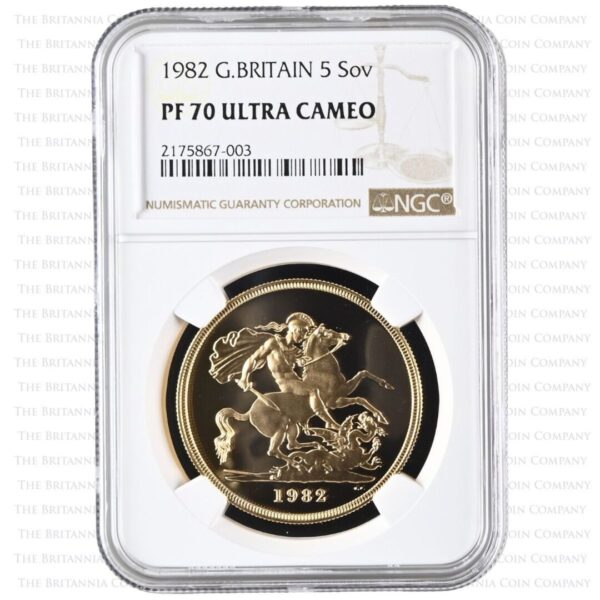 1982年 ヤングエリザベス 5ポンド金貨 NGC PF70UC