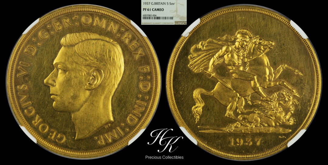 1937年ジョージ6世5ポンド金貨 NGC PF61 CAMEO