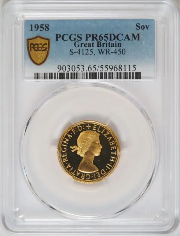 R4】1958年プルーフ ギリックソブリン金貨 PCGS PR65DCAM - Sovereign Hub