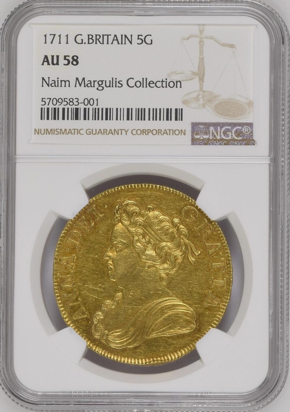 1711年アン女王5ギニー金貨 NGC AU58 - ソブリンハブ