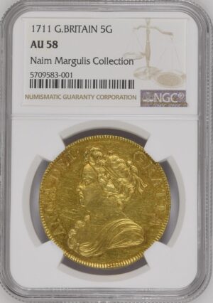 1711年アン女王5ギニー金貨 NGC AU58
