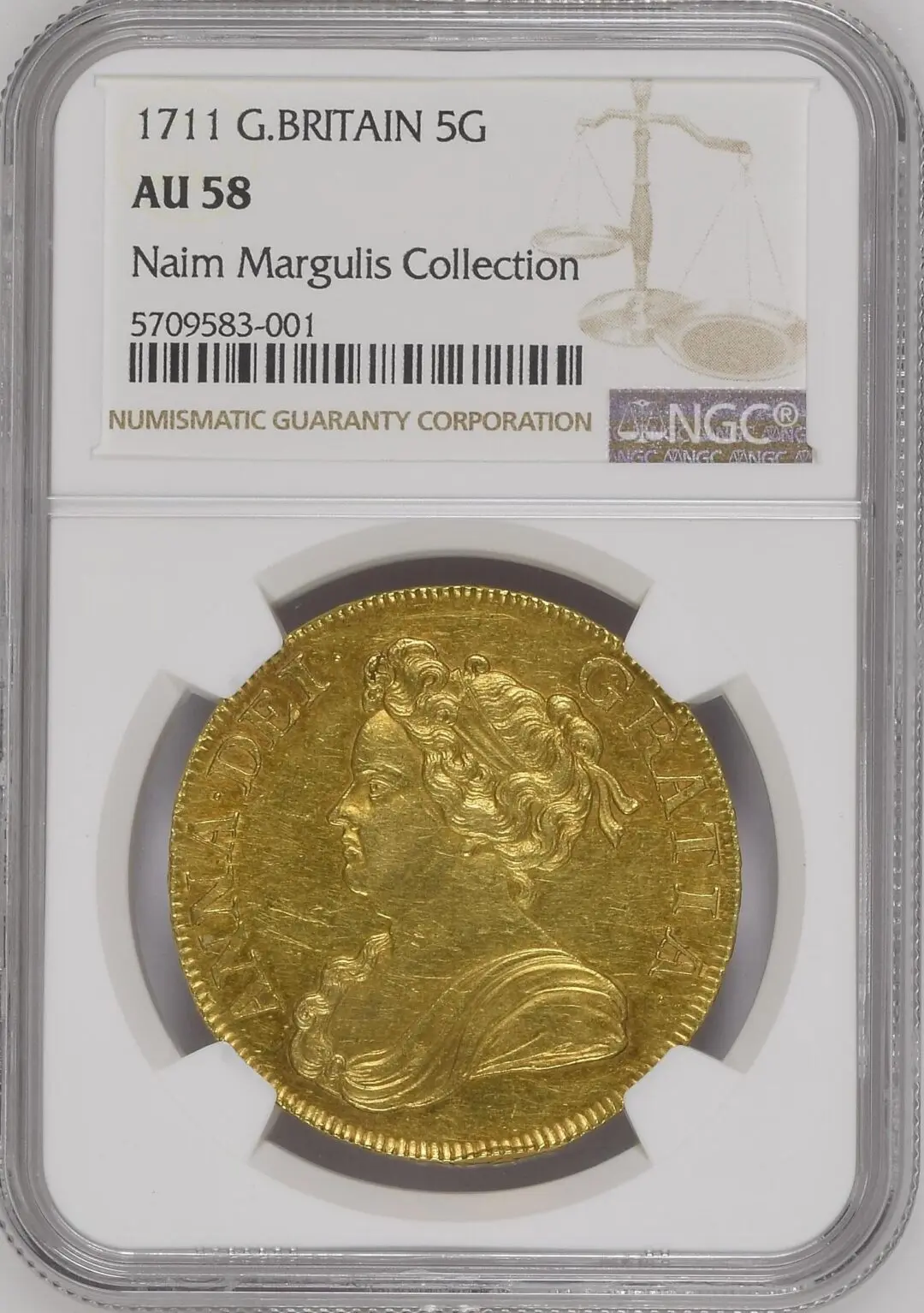 1711年アン女王5ギニー金貨 NGC AU58 - ソブリンハブ