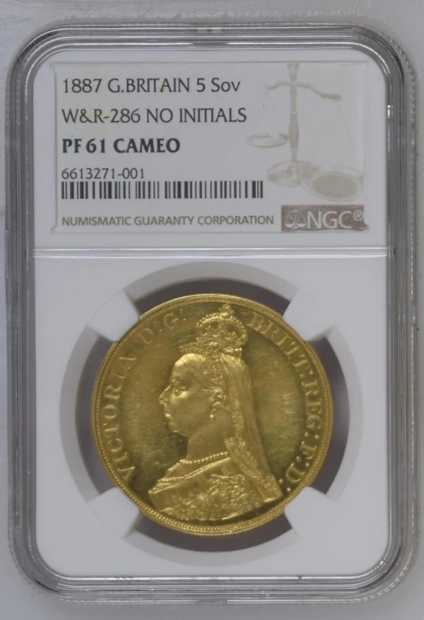 試鋳貨】1887年ヴィクトリアジュビリーヘッドプルーフ5ポンド金貨 B.P.