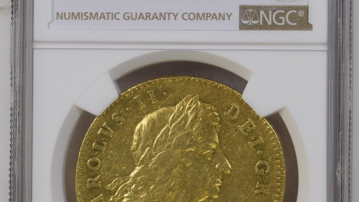1684/3年チャールズ2世5ギニー金貨 第二肖像 NGC AU58 - ソブリンハブ