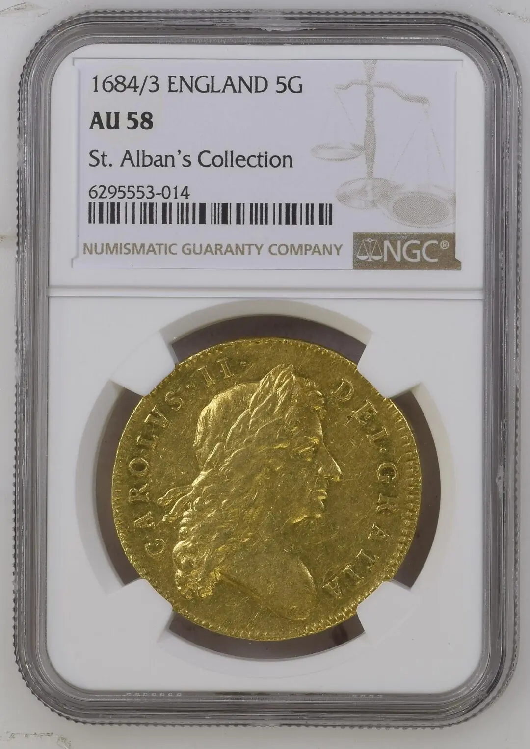 1684/3年チャールズ2世5ギニー金貨 第二肖像 NGC AU58 - ソブリンハブ