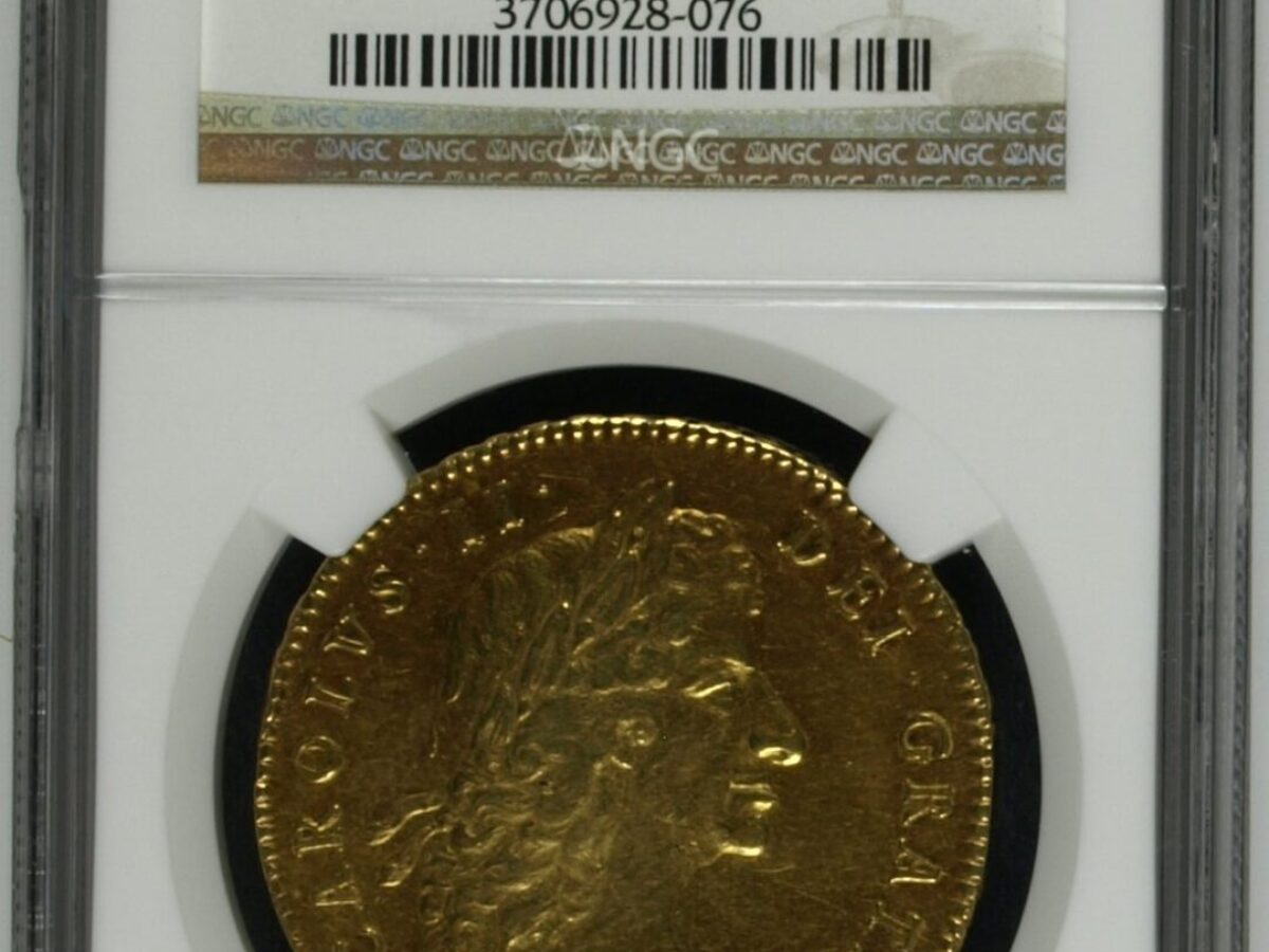 1680/79年チャールズ2世5ギニー金貨 第二肖像 NGC AU53 - ソブリンハブ