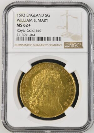 1693年ウィリアム＆メアリー5ギニー金貨 NGC MS62+
