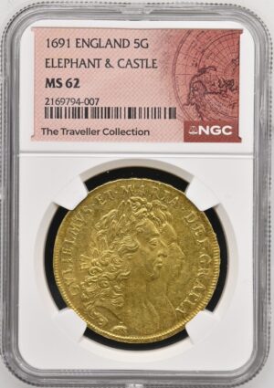 【トップポップ】1691年ウィリアム&メアリー5ギニー金貨 NGC MS62