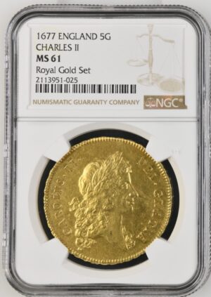 【トップポップ】1677年チャールズ2世5ギニー金貨 NGC MS61