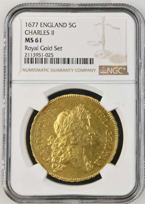 トップポップ】1677年チャールズ2世5ギニー金貨 NGC MS61 - ソブリンハブ