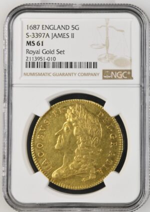 1687年ジェームズ2世5ギニー金貨 NGC MS61