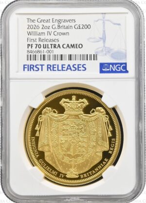 2026年「偉大なる彫刻家」ウィリアム4世2オンス金貨 NGC PF70UCFR