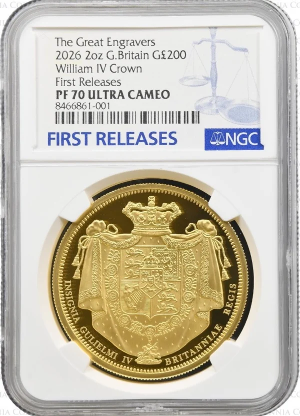 2026年「偉大なる彫刻家」ウィリアム4世2オンス金貨 NGC PF70UCFR