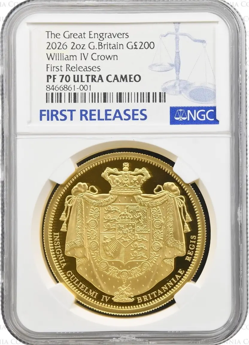 2026年「偉大なる彫刻家」ウィリアム4世2オンス金貨 NGC PF70UCFR