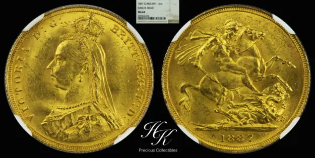 1887年ヴィクトリアジュビリーヘッドソブリン金貨 NGC MS64 - ソブリンハブ