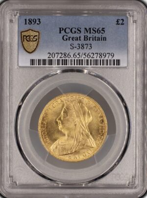 1893年 イギリス ヴィクトリア 2ポンド金貨 NGC MS65