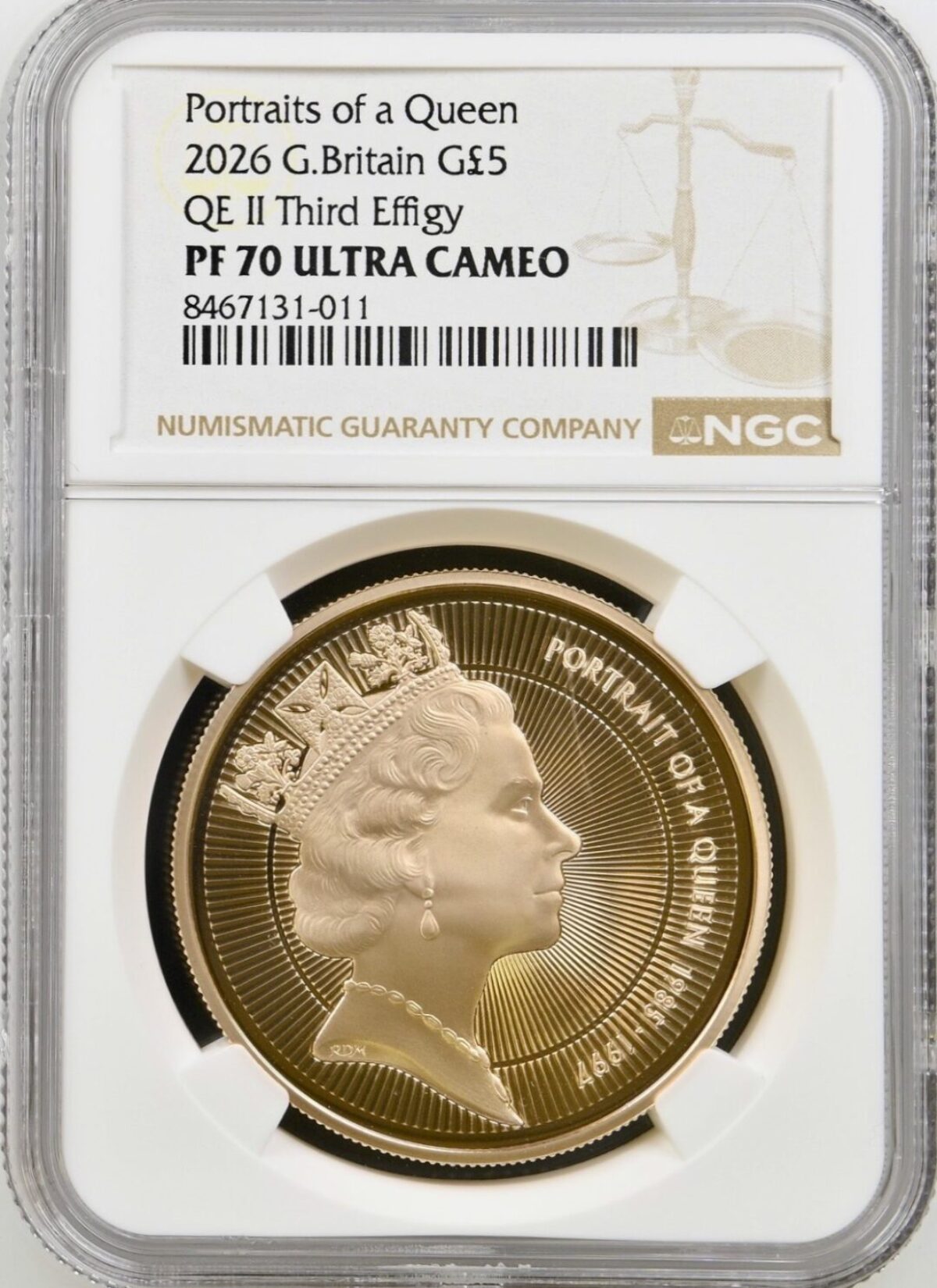 2026年 イギリス エリザベス2世 5ポンド金貨 第3肖像 NGC PF70 UC