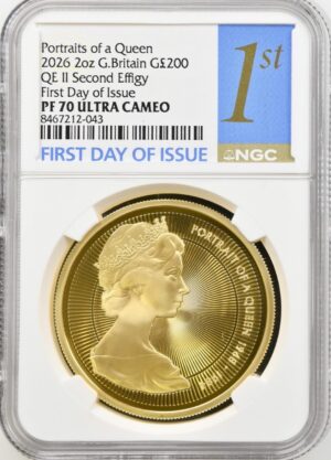 2026年 エリザベス2世「女王の肖像」金貨 2オンス 第2期肖像 初日発行 NGC PF70 UC
