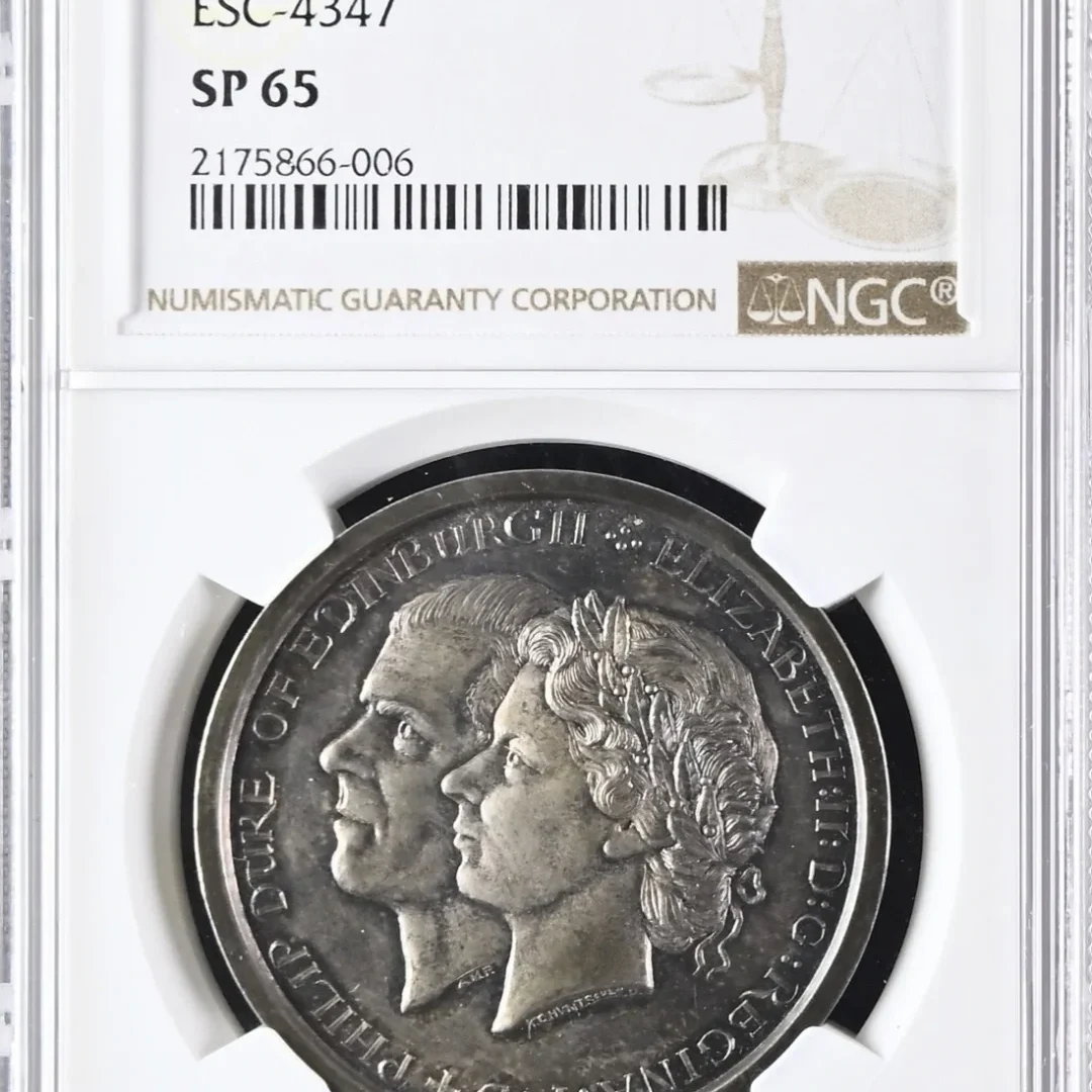 1966年 イギリス エリザベス2世・フィリップ王配 クラウン銀貨 NGC