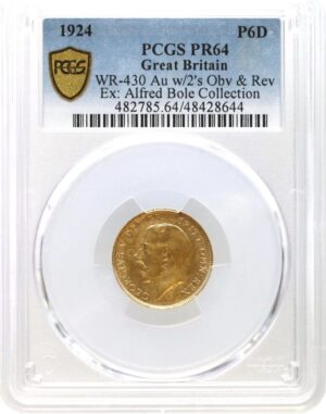 1924年 ジョージ5世 プルーフ6ペンス試鋳金貨 PCGS PR64
