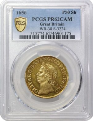1656 England Oliver Cromwell Pattern Gold Broad of 50-Shillings NGC PR62 CAM