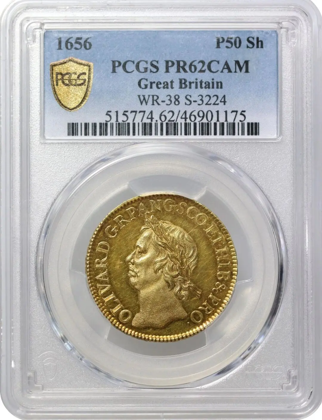 1656年 イングランド オリバー・クロムウェル 金貨 NGC PR62 CAM