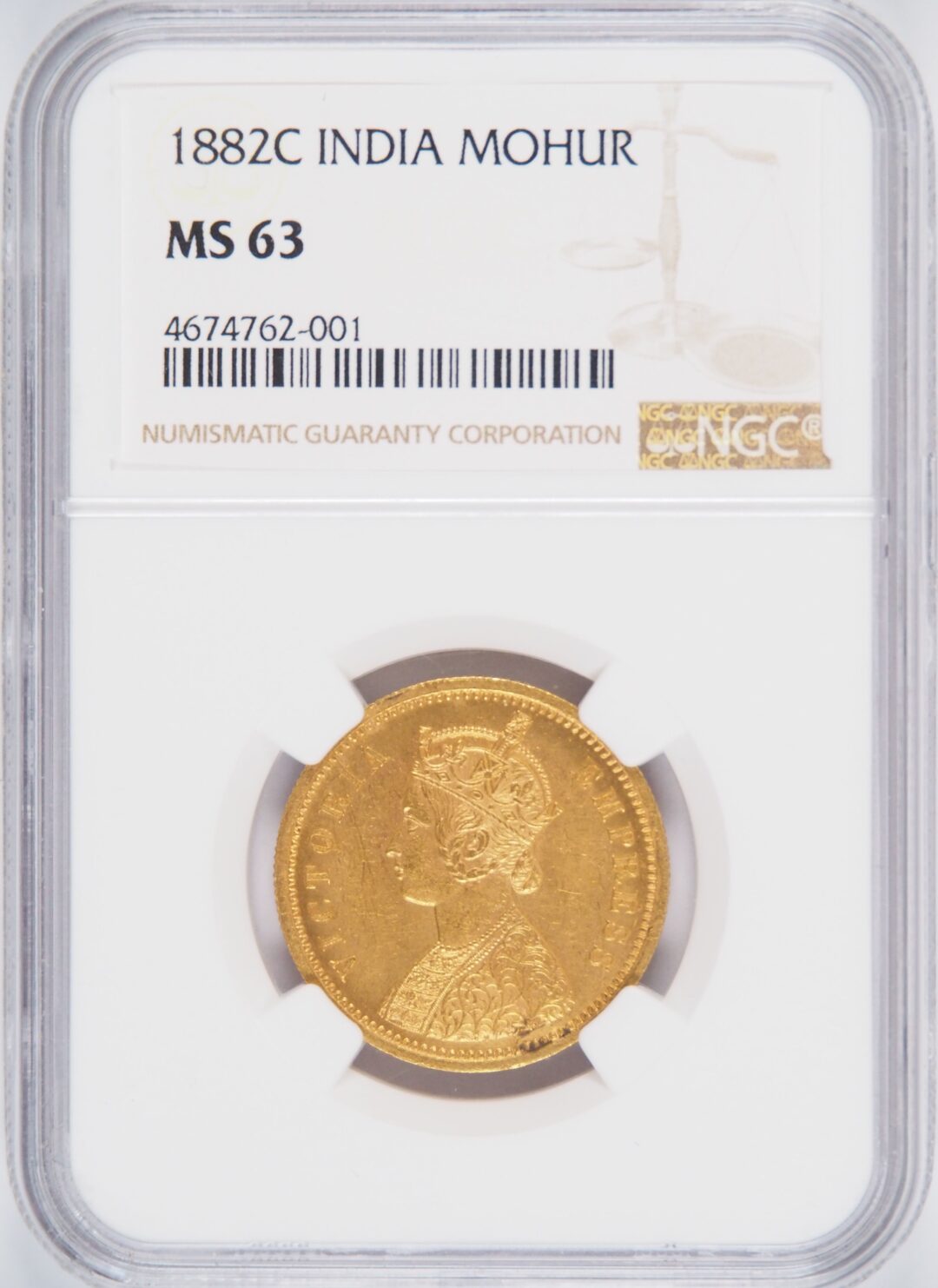 1882年カルカッタモハール金貨 NGC MS63