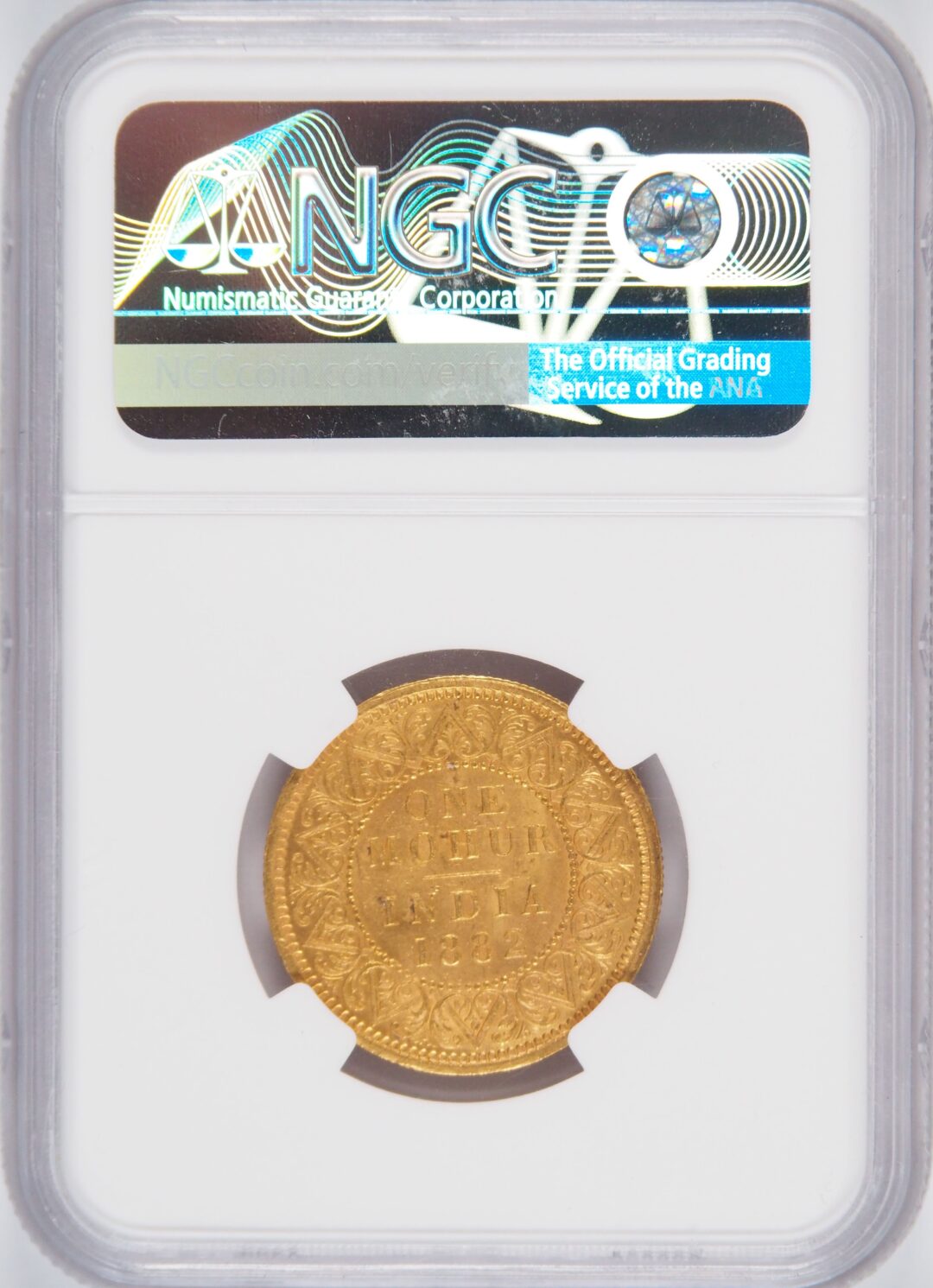 1882年カルカッタモハール金貨 NGC MS63 - 画像 (2)