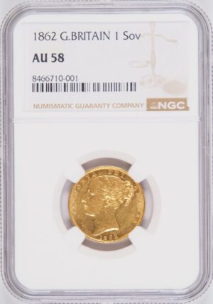 1862年 ヴィクトリアヤングヘッドソブリン金貨 NGC AU58