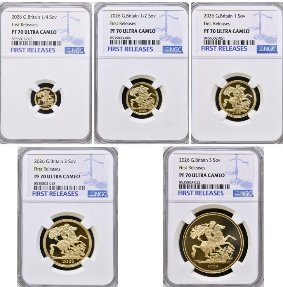 2026年 イギリス チャールズ3世 5枚組プルーフ・ソブリン・セット NGC