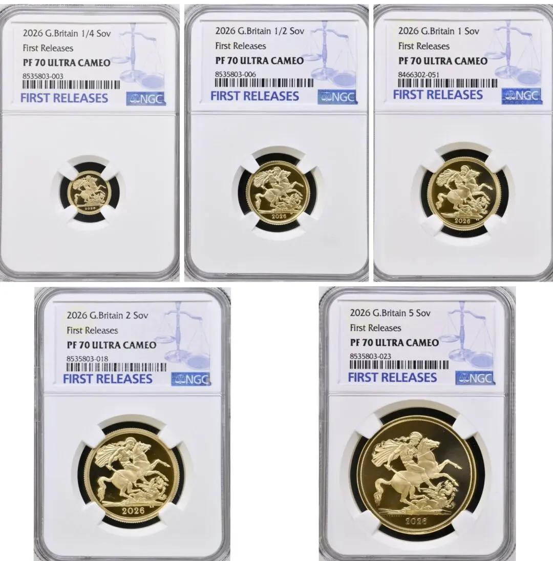 2026年 イギリス チャールズ3世 5枚組プルーフ・ソブリン・セット NGC