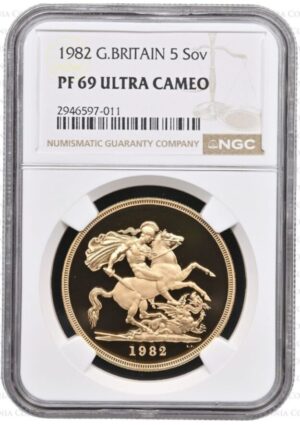 1982年 ヤングエリザベス5ポンド金貨NGC　PF69UC