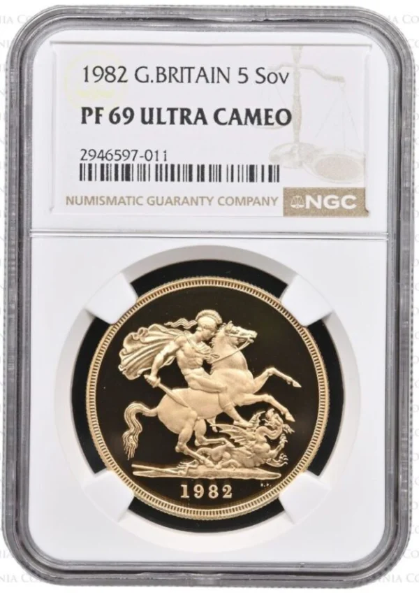 1982年 ヤングエリザベス5ポンド金貨NGC PF69UC - Sovereign Hub