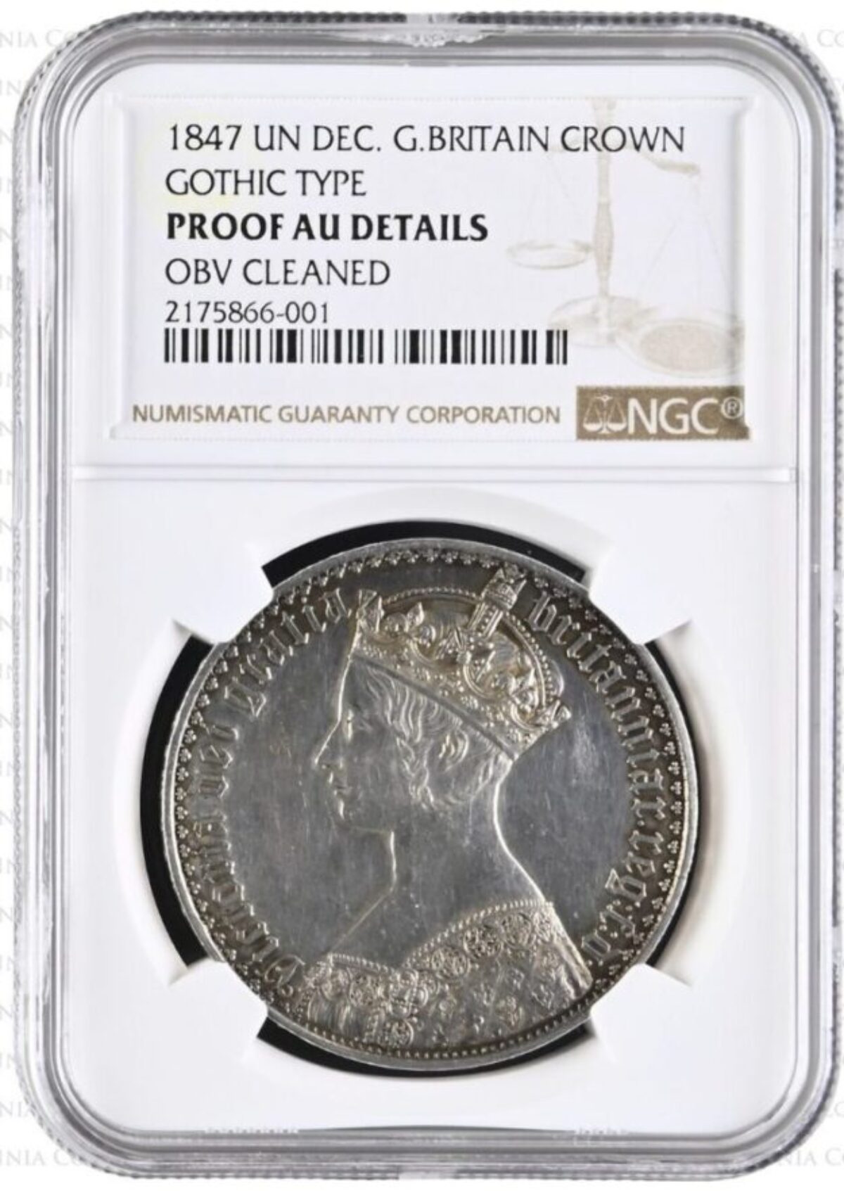 1847年ヴィクトリアゴシッククラウン銀貨 NGC Cleaned - ソブリンハブ