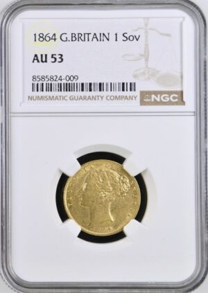 1864 Great Britain Victoria Sovereign Gold NGC AU53