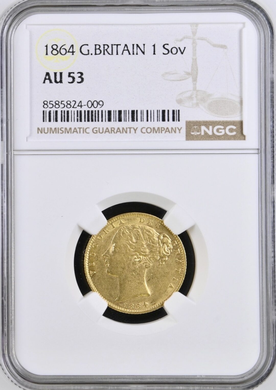 1864 Great Britain Victoria Sovereign Gold NGC AU53