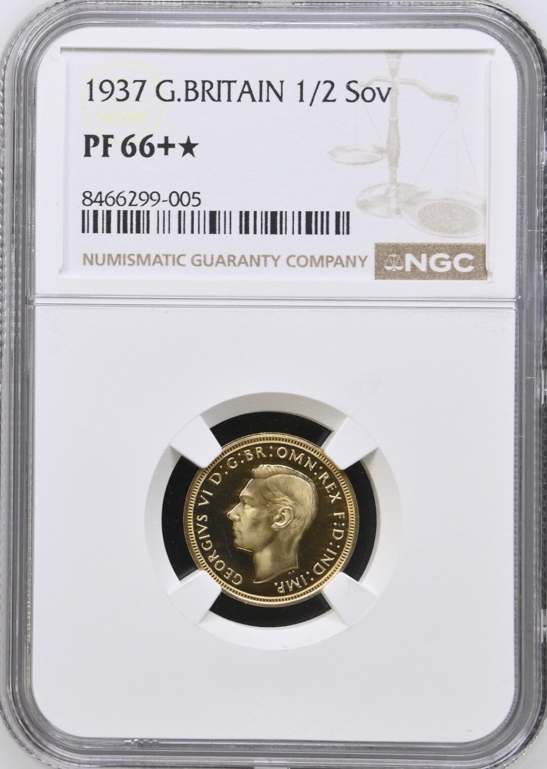 1937 Great Britain George VI Half Sovereign Gold NGC PF66+★