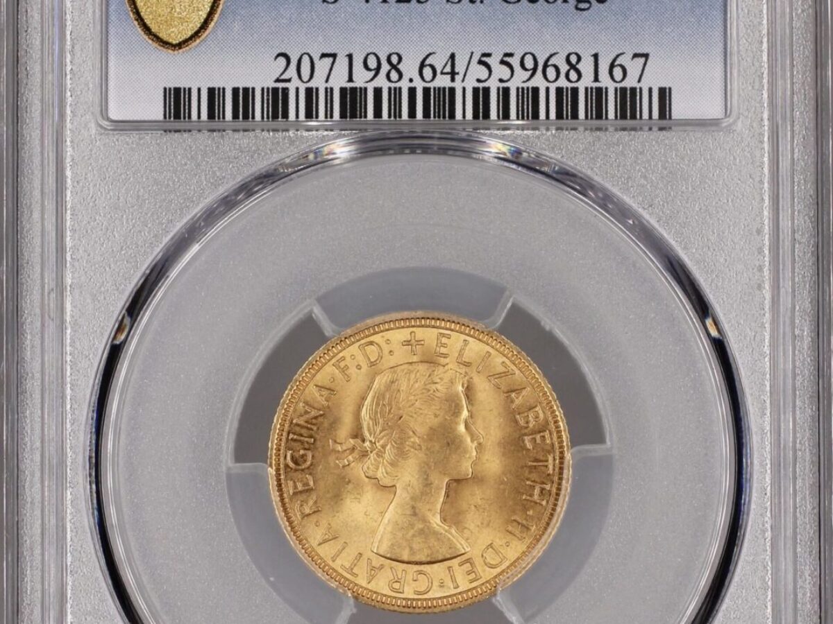1958年 イギリス エリザベス2世 ソブリン金貨 PCGS MS64 - Sovereign Hub