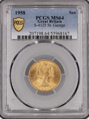 1958年 イギリス エリザベス2世 ソブリン金貨 PCGS MS64