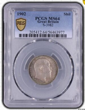 1902年 イギリス エドワード7世 シリング銀貨 PCGS MS64