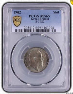 1902年 イギリス エドワード7世 シリング銀貨 PCGS MS65