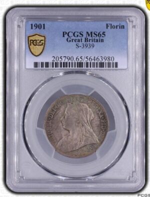 1901年 イギリス ヴィクトリア オールドヘッド フローリン銀貨 PCGS MS65