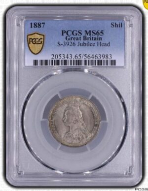 1887年 イギリス ヴィクトリア シリング銀貨 PCGS MS65