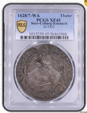 1628/7年 ザクセン＝コーブルク＝アイゼナハ ターラー銀貨 PCGS XF45