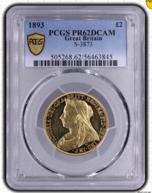 1893年 イギリス ヴィクトリア 2ポンド金貨 PCGS PF62UC